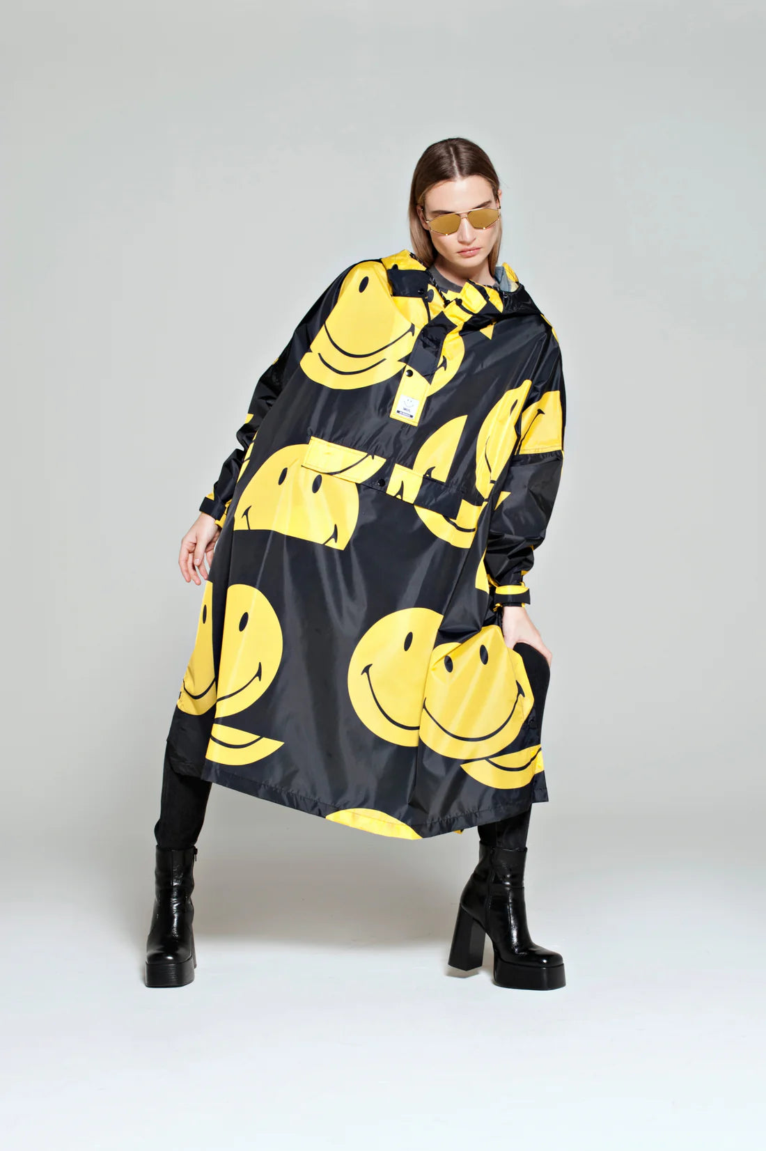 All Smiles x Smiley Waterproof Rain Poncho - Lightweight & Compact for Outdoor Activities, Festivals, and Emergency Use