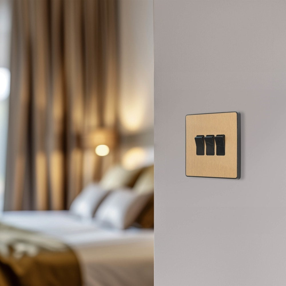 BG Evolve Satin Brass 3G 2W Light Switch PCDSB43B - Premium Electrical Switch for Home & Office Lighting Control