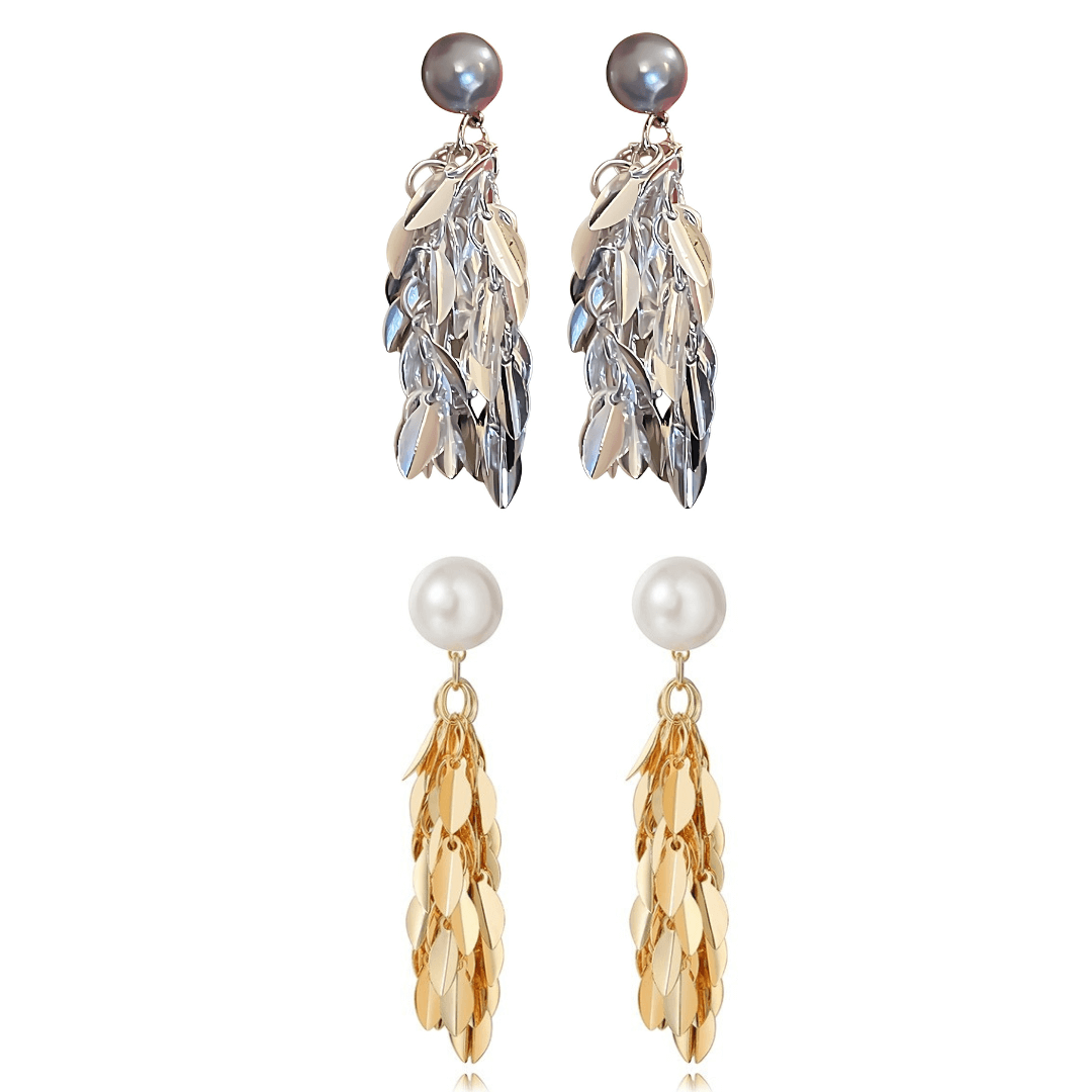 Two Tone Multi Way Pearl Leaf Ear Jacket Earrings for Women - Elegant Dangle & Stud Earrings for Party, Wedding & Everyday Wear | R0609