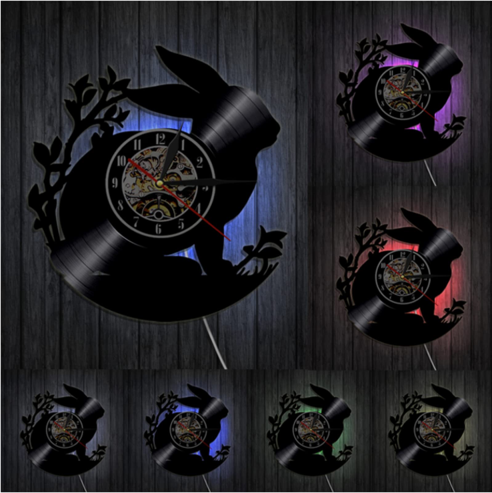 LJZCLOCK Rabbit Silhouette Wall Clock - Woodland Animal Nursery Decor, Vinyl Record Style Baby Room Clock, Unique Bunny Themed Gift for Kids | Perfect for Nursery, Playroom & Children's Bedroom Decor