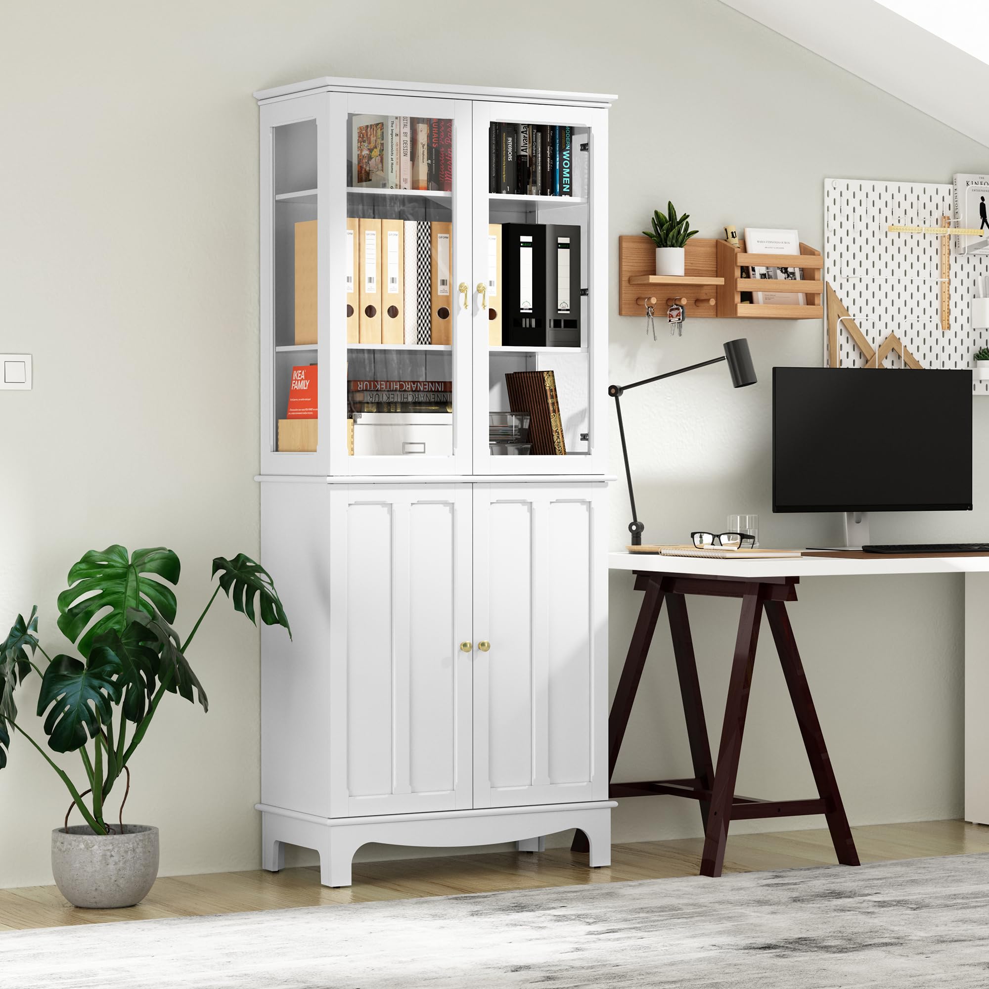 ARTPOWER 72 Inch Freestanding Kitchen Pantry Cabinet - White Tall Storage Sideboard with Glass Doors & Adjustable Shelves for Kitchen, Dining Room & Living Room | Perfect for Organizing Cookware, Dishes & Home Decor