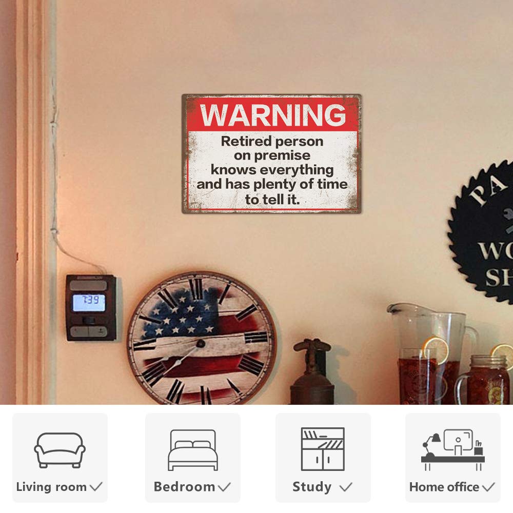 Funny Retired Person Warning Sign - 12x8 Inch Aluminum Wall Decor for Home & Office