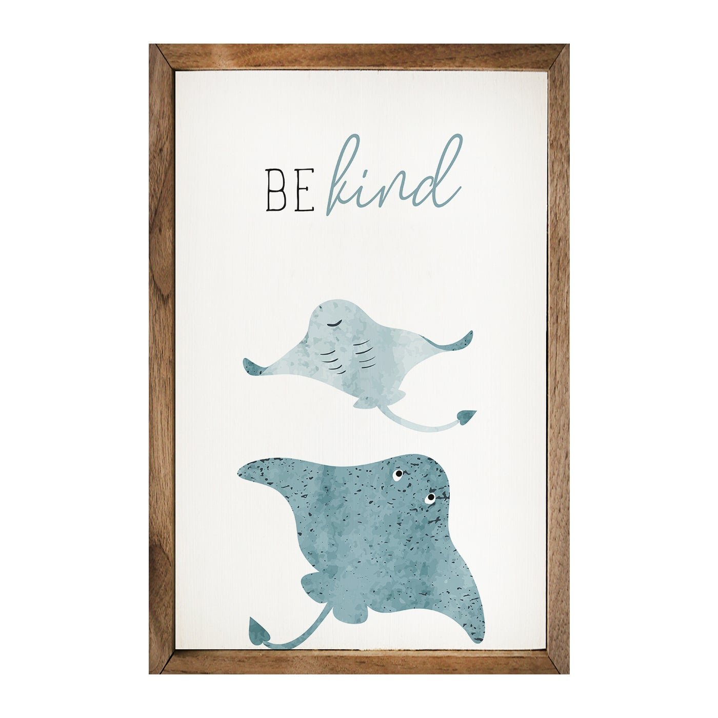 Be Kind Stingray White Wood Framed Print - Inspirational Wall Art for Home, Office & Classroom Decor - Perfect for Living Room, Bedroom or Gift