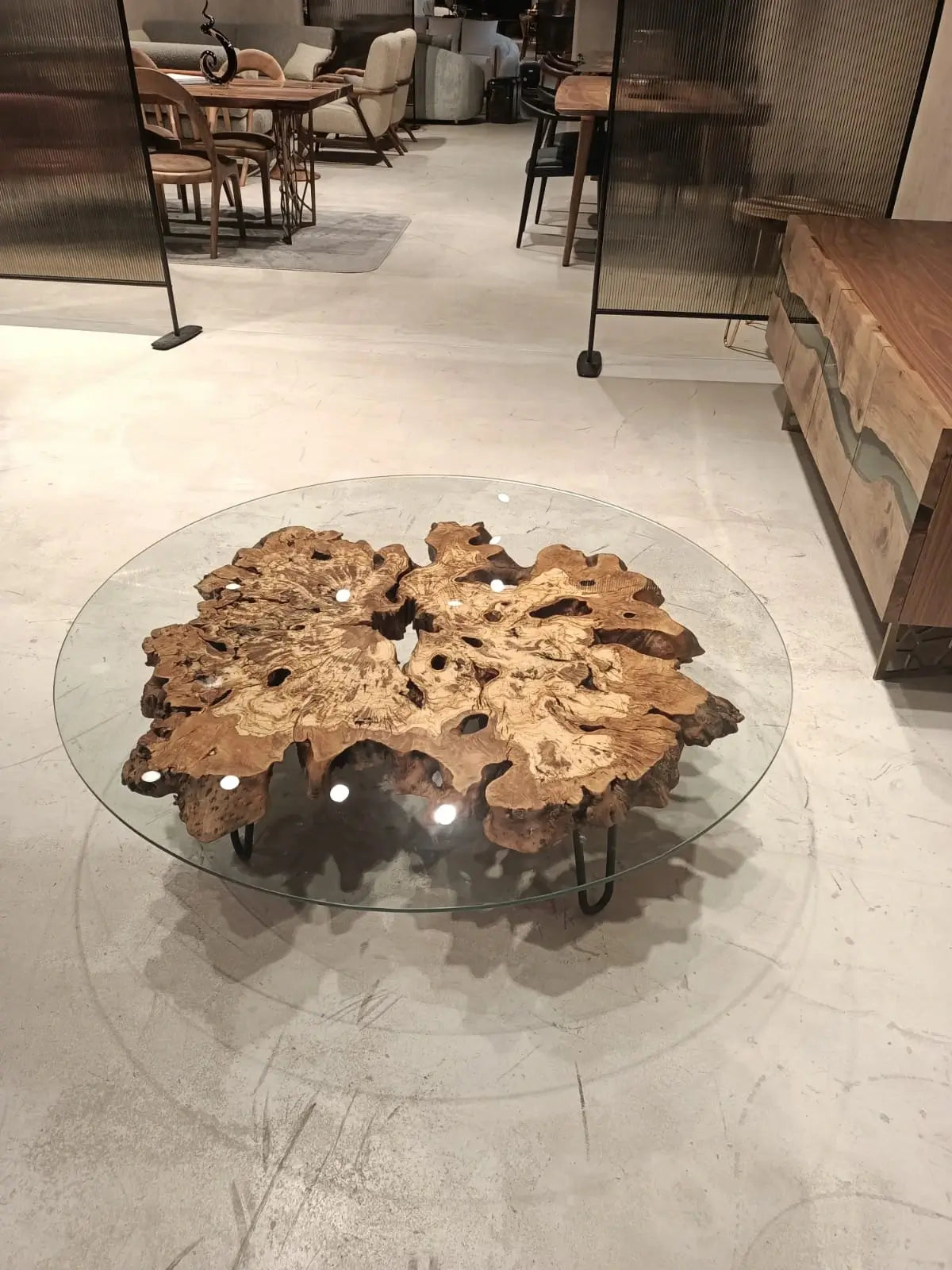 Handcrafted Olive Wood Rustic Coffee Table with Tempered Glass Top - Perfect for Living Room, Farmhouse & Modern Home Decor
