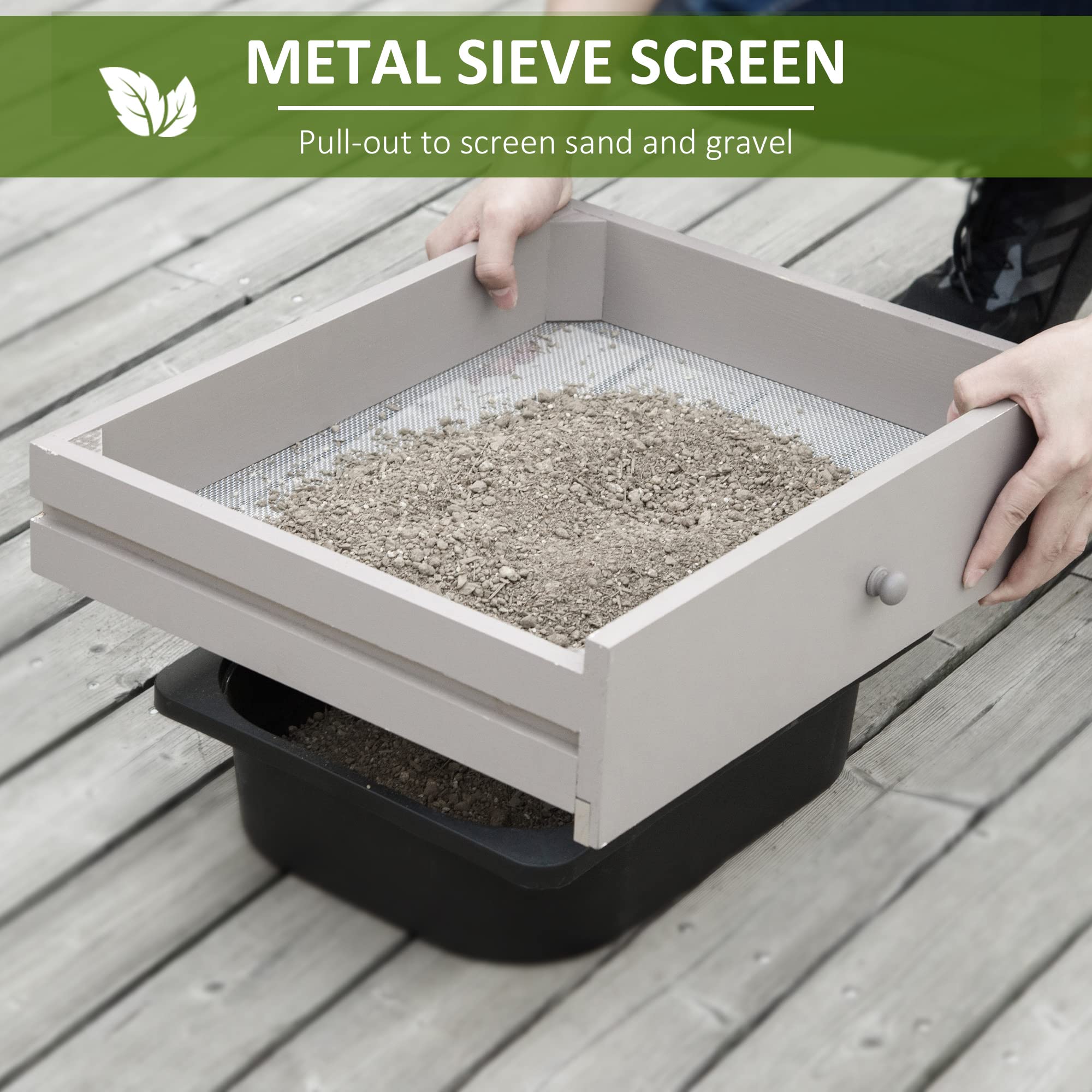 Outsunny Grey Potting Bench with Removable Sink, Metal Sieve Screen & Storage Hooks - Durable Garden Workstation for Planting, Transplanting & Organizing Tools - Perfect for Patio, Courtyard, Balcony & Greenhouse Gardening