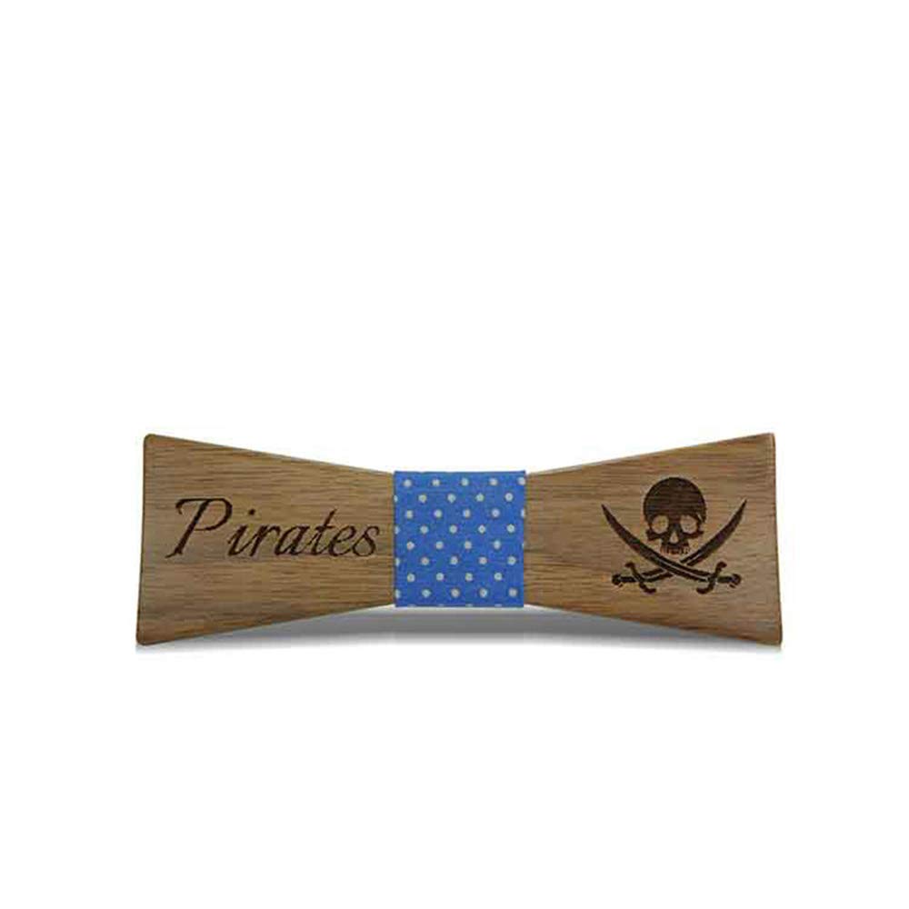 LLPBEAUL Men's Wooden Bow Tie - Pirate Engraved Pre-Tied Necktie for Wedding, Prom & Formal Events - Unique Wood Knot Design for Grooms & Stylish Gentlemen