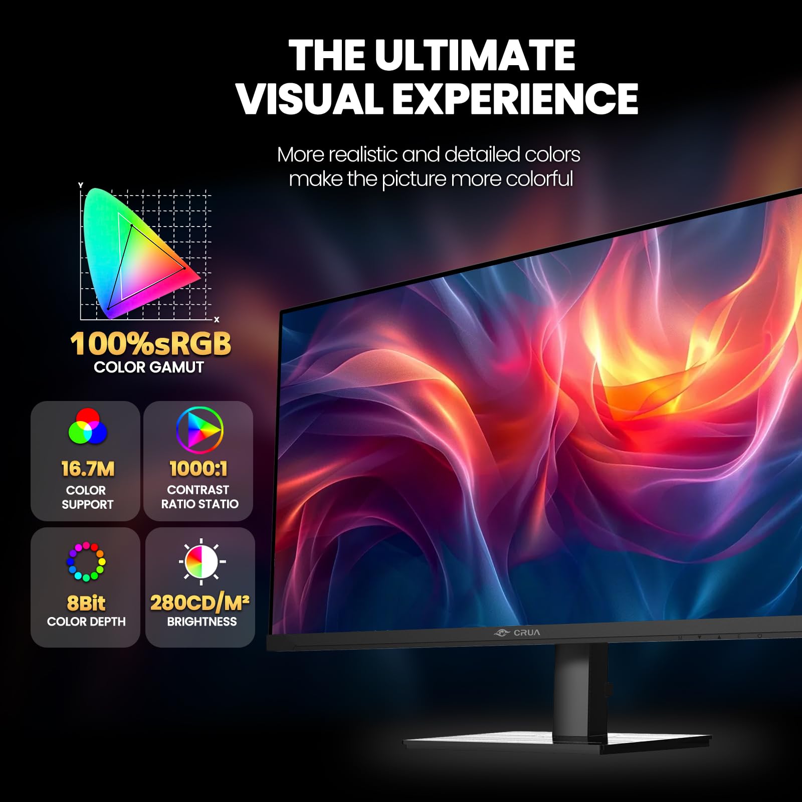 CRUA 27-Inch 360Hz Gaming Monitor, QHD 1440P IPS Display, 100% sRGB, Built-in Speakers, Height/Pivot/Swivel/Tilt Adjustable, FreeSync, DP & HDMI, Wall Mountable - Black - Perfect for Competitive Gaming, Streaming, and Home Office Setup