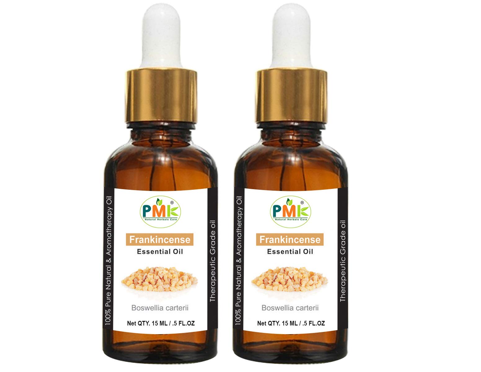 PMK Pure Natural Frankincense Essential Oil - 100% Therapeutic Grade - 15ml (2-Pack) for Aromatherapy, Meditation & Stress Relief
