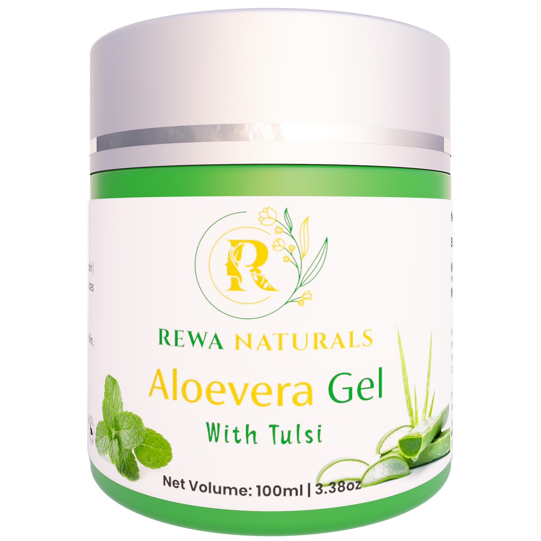 REWA NATURALS Pure Aloe Vera Gel with Tulsi Extract - 100g | Soothing & Hydrating for Sunburn, Dry Skin & Hair Care