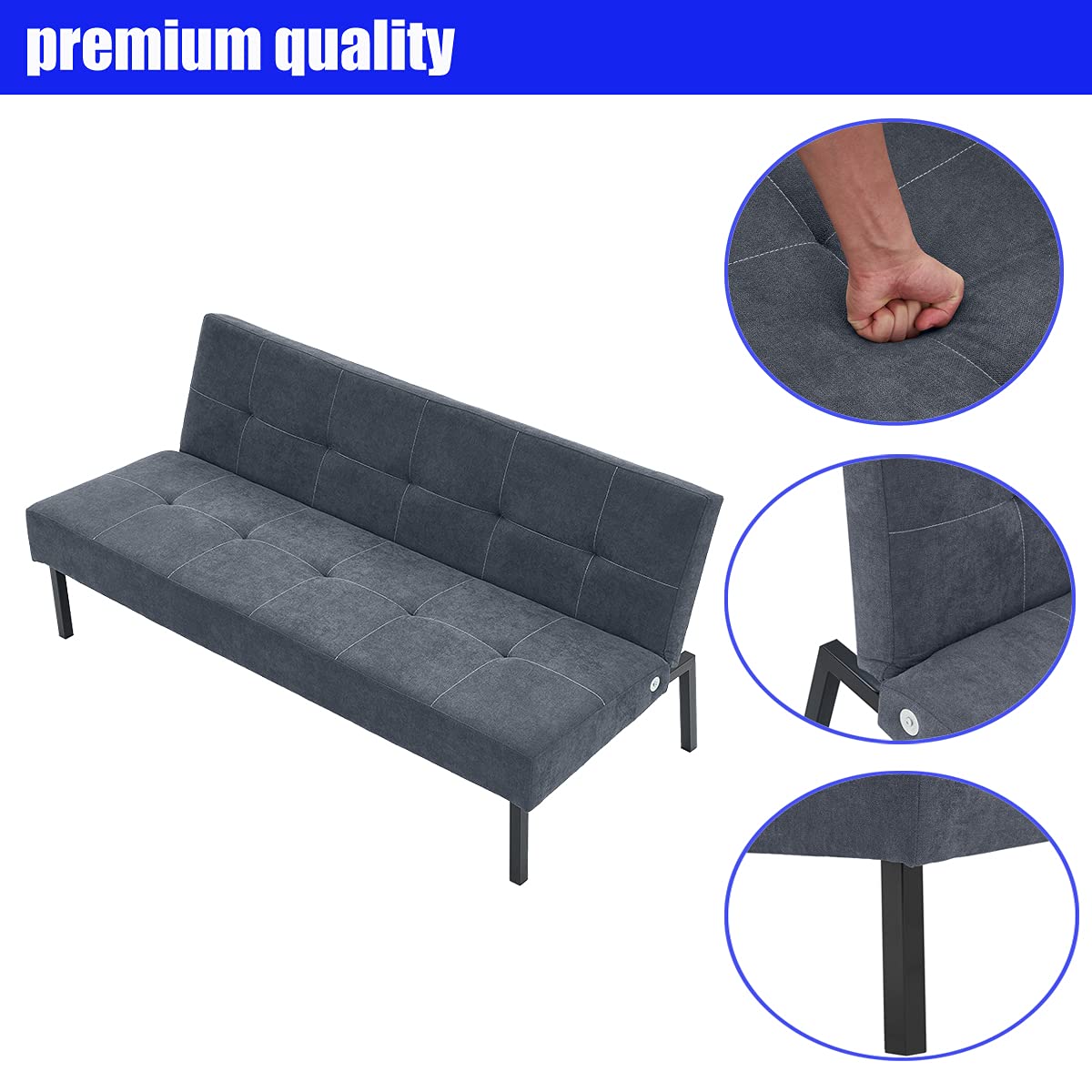 Modern Convertible Futon Sofa Bed for Small Spaces - Grey Sleeper Couch for Living Room, Apartment, Dorm | Space-Saving Multi-Functional Furniture for Guests & Daily Use