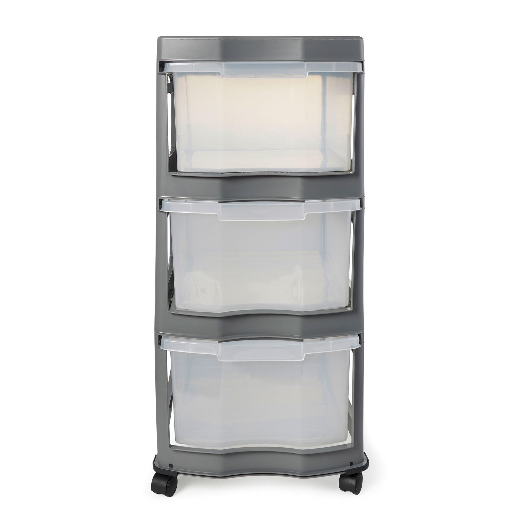 3-Tier Plastic Storage Organizer with Drawers - Gray (3 Pack) - Perfect for Bedroom, Bathroom, and Office Organization