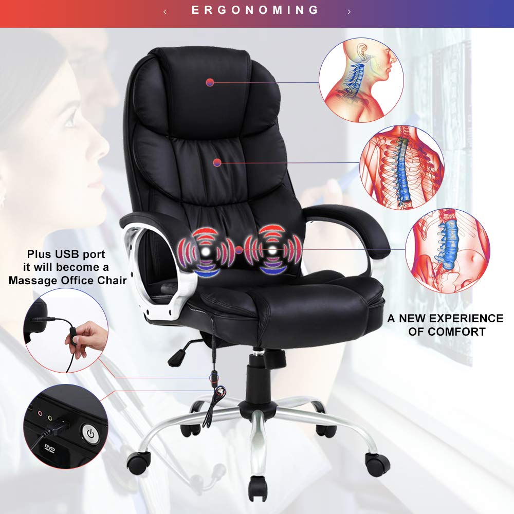 Ergonomic Office Chair with Lumbar Support & Headrest - High Back Executive Desk Chair, Adjustable Height & Swivel Rolling Computer Chair for Men & Women - Perfect for Home Office, Gaming & Workspaces - Black