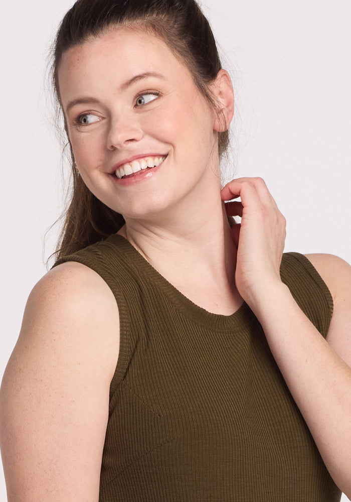 Elegant Iris Ribbed Dress in Olive Leaf Green - Perfect for Casual Outings, Date Nights & Summer Events