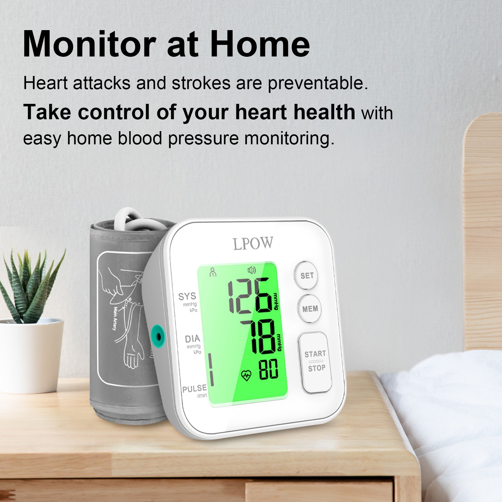 LPOW Upper Arm Blood Pressure Monitor with Voice Speaker - Large Cuff 8.7