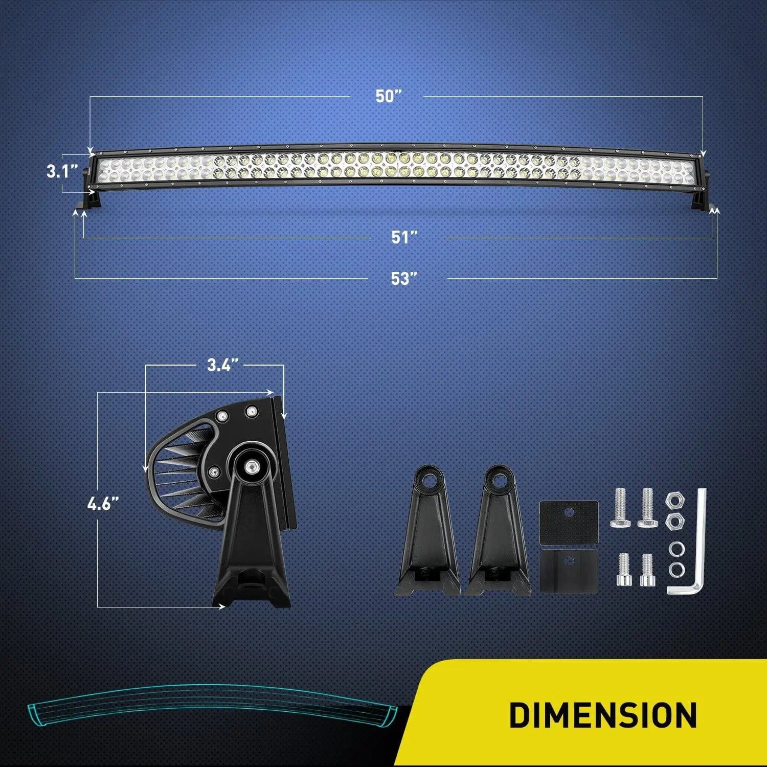 50 Inch 288W Double Row Curved Spot Flood LED Light Bar - High Power Off-Road Lighting for Trucks, ATVs, UTVs & Boats - Waterproof & Durable for Outdoor Adventures