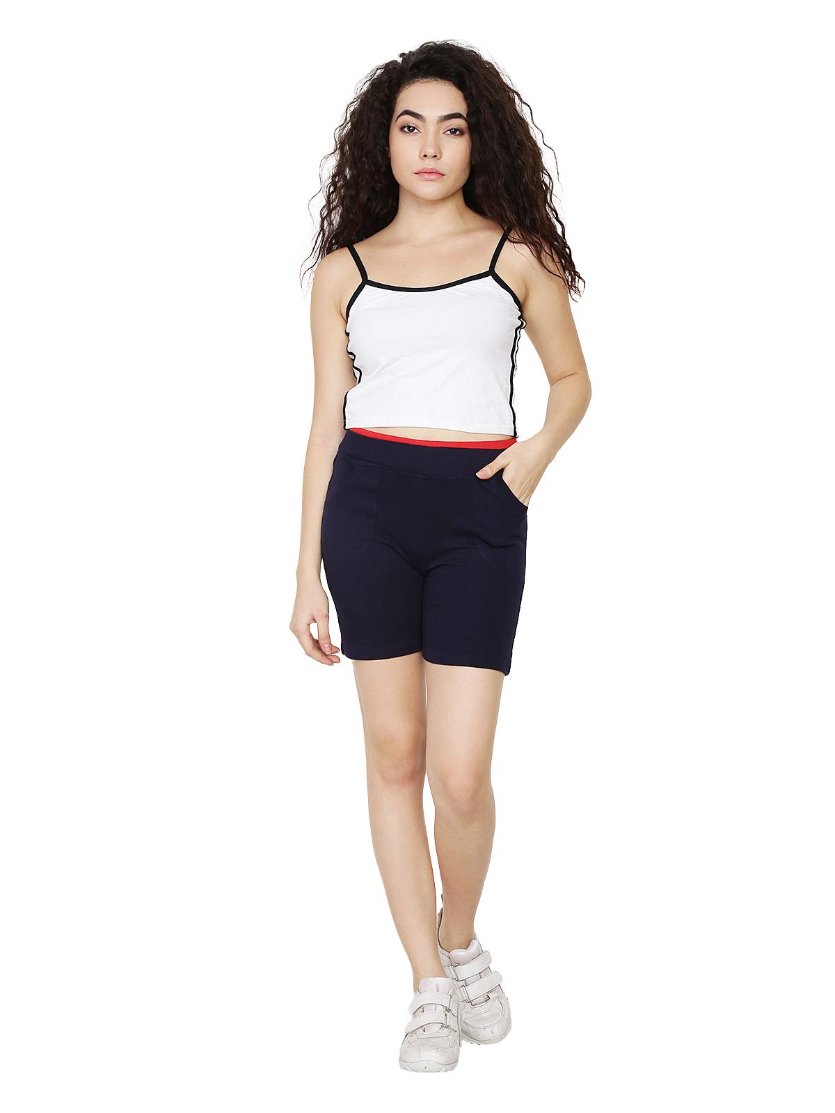 Waooo Women's Stretchy Athletic Shorts - High Waist Gym Yoga Running Cycling Workout Shorts for Women & Girls (Free Size 26-38) - Perfect for Fitness, Sports & Casual Wear
