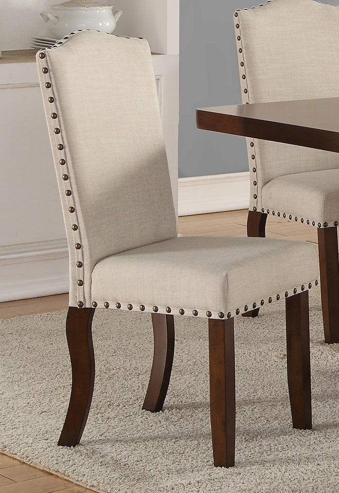 Classic Cream Upholstered Dining Chairs Set of 2 - Tufted Cushion with Nailhead Trim & Solid Wood Legs - Elegant Kitchen & Dining Room Furniture for Home Decor