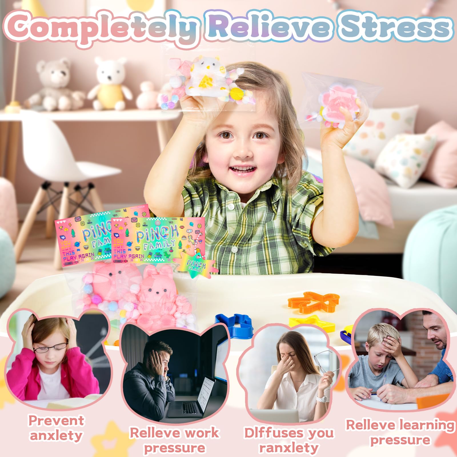 Pipihome Mochi Squishy Kawaii Hamster Stress Relief Toy - Soft Squeeze Cute Hamster Plush for Kids & Adults - Perfect for Birthday Gifts, Party Favors, and Anxiety Relief at Home, School or Office