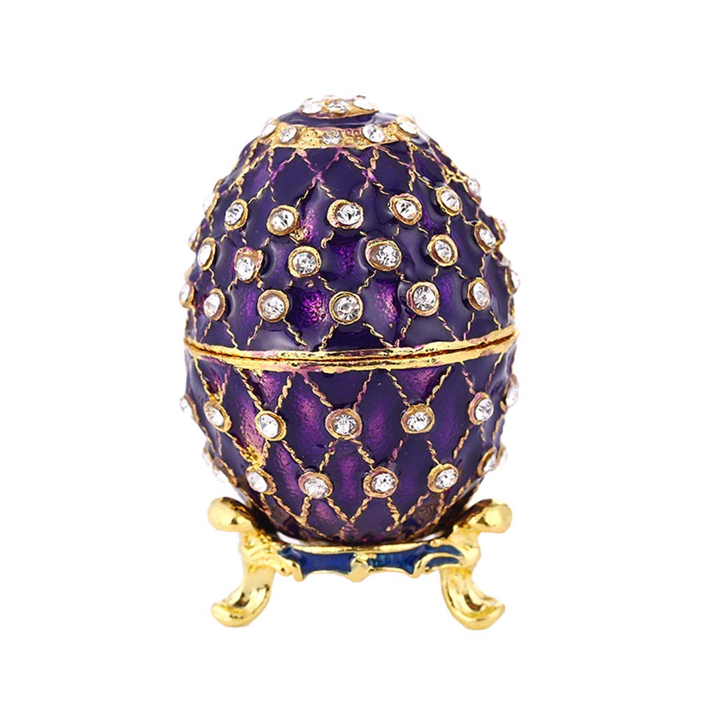 Vintage Rhinestone Easter Egg Jewelry Organizer - Enameled Egg Shape Trinket Box with Hinge for Jewelry Storage, Easter Decor, Gift Collection & Vintage Ornament Display
