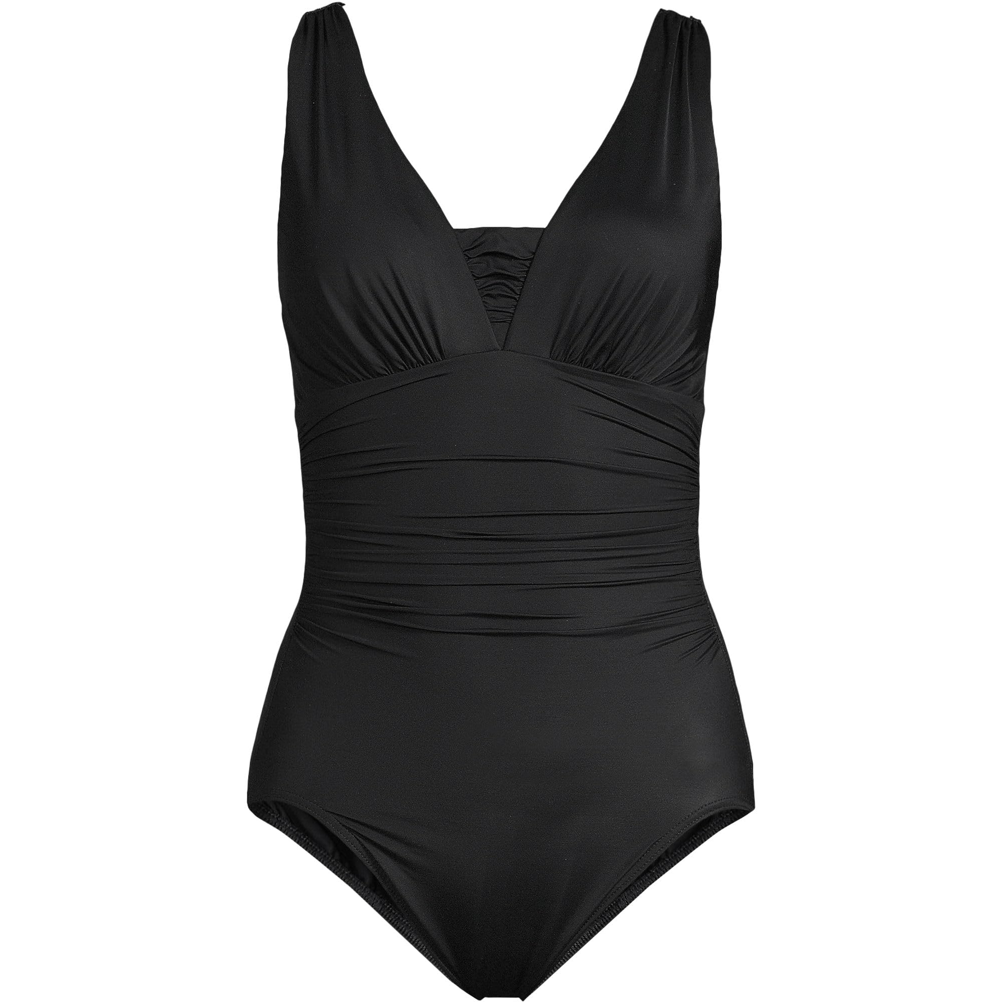 Lands' End Women's Slender Suit Grecian One Piece Swimsuit - Black, Size 6 | Slimming Bathing Suit for Women | Perfect for Pool, Beach & Vacation