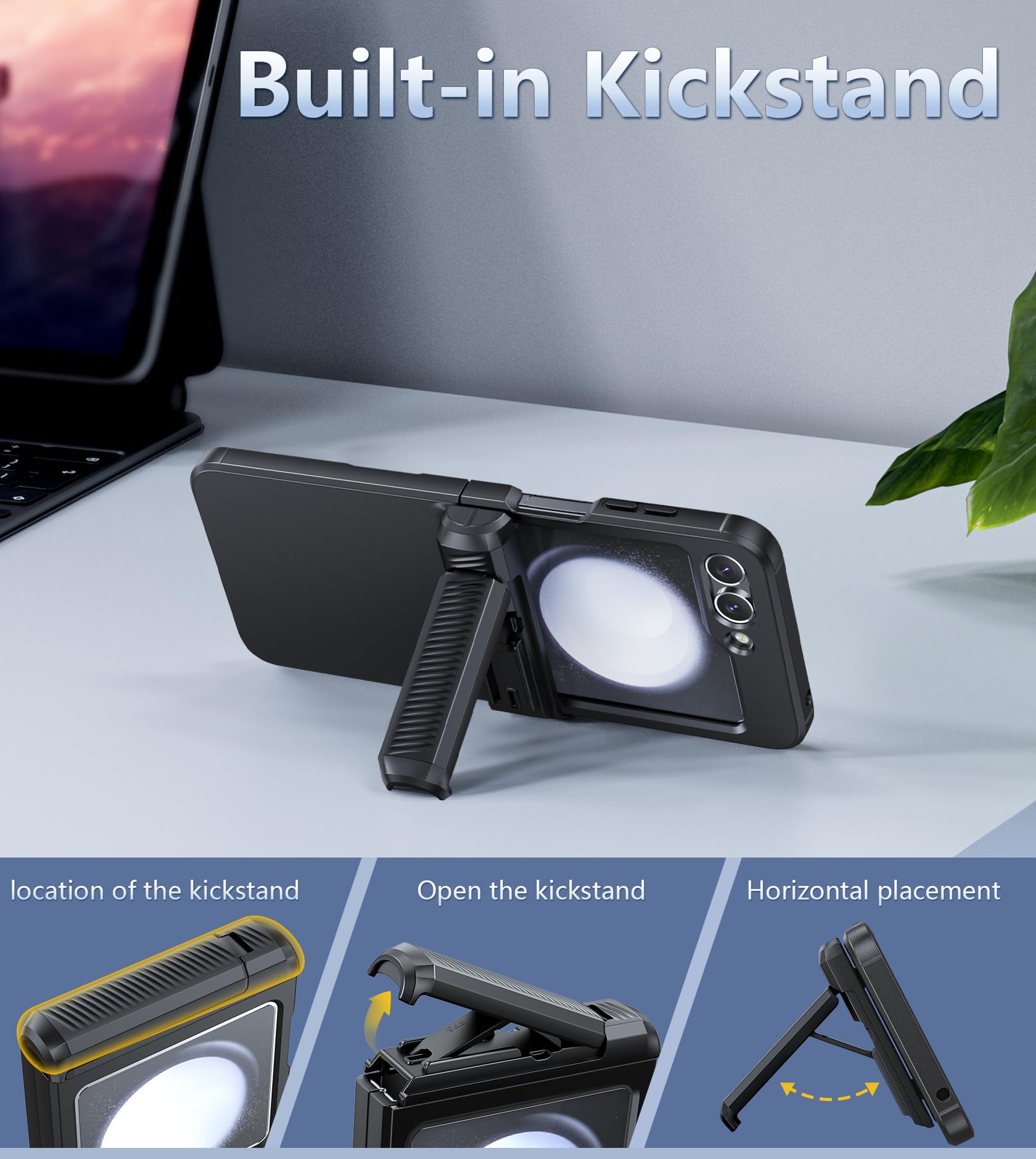 FNTCASE for Samsung Galaxy Z Flip 5 Case - Rugged Shockproof Protective Cover with Kickstand & Hinge Protection | Slim Full Body Drop Protection | Compatible with Samsung Z Flip 5 5G (2023) | Perfect for Outdoor Activities, Travel & Daily Use - Black
