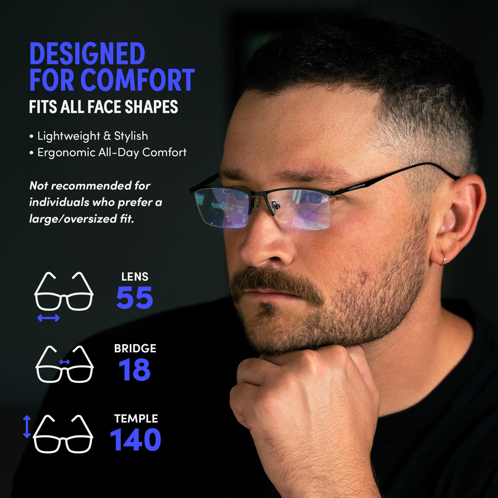 Anti-Blue Light Glasses for Men - Computer Gaming & Reading Glasses to Reduce Eye Strain, Headaches & Blurry Vision | Perfect for Office Work, Online Classes & Late-Night Screen Use