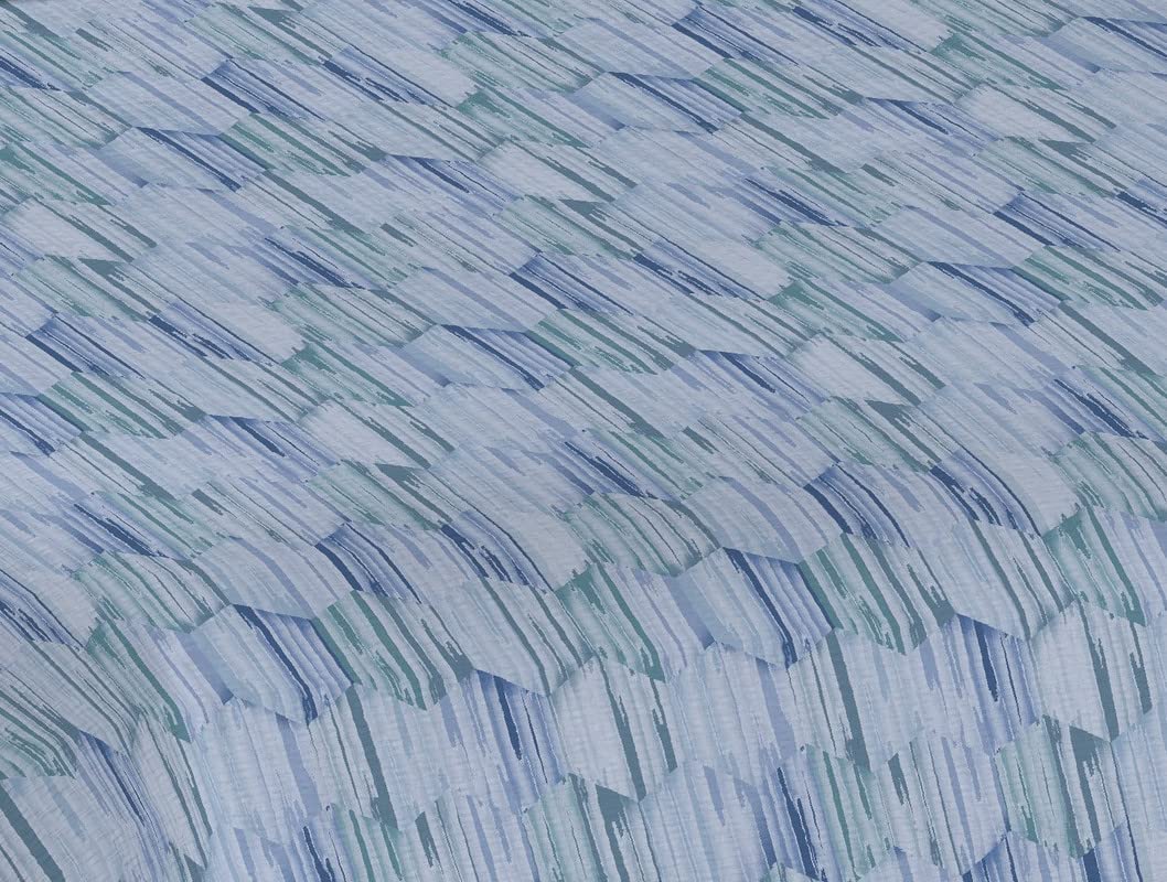HomeLife Single & Half Size Summer Cotton Piqué Bedspread [220 x 280 cm] | Italian-Made Lightweight Spring Cotton Blanket for French Beds | Hexagon Print Bed Cover in Blue | Perfect for Guest Rooms, Dormitories & Summer Nights