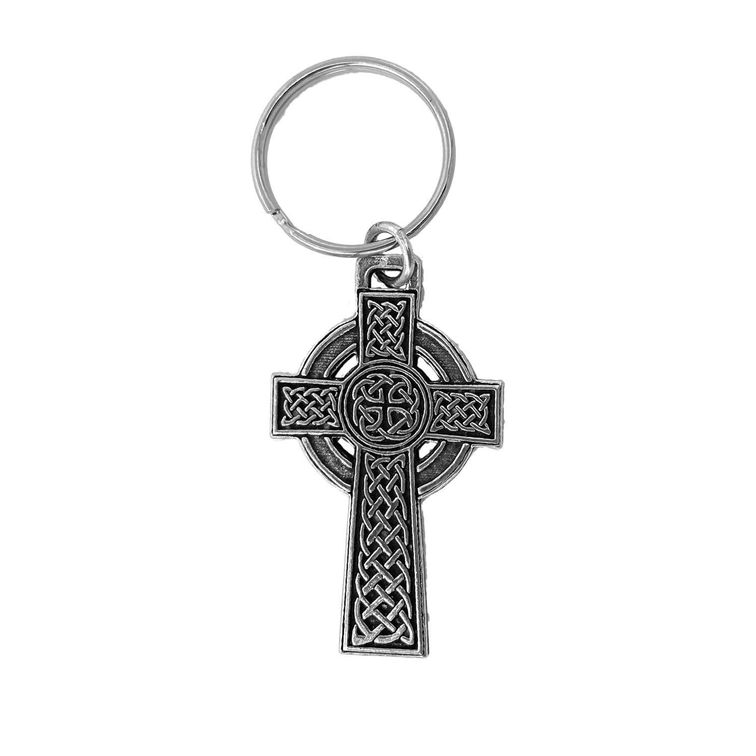 Handmade Pewter Celtic Cross Keychain with Circle - 2 1/8 Inch Christian Faith Jewelry, Irish Catholic Metal Key Chain (A1025KC) | Perfect for Gifts, Memorial Headstones & Everyday Carry