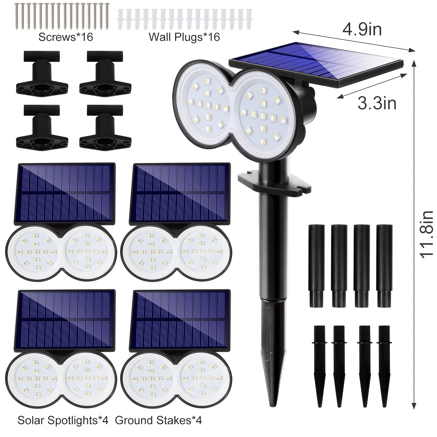 Kasonic Solar Spot Lights Outdoor - 4 Pack Color Changing Waterproof LED Landscape Spotlights with Dark Sensing Auto On/Off for Garden, Yard, Pathway & Walkway - Perfect for Patio, Deck, Driveway & Backyard Lighting