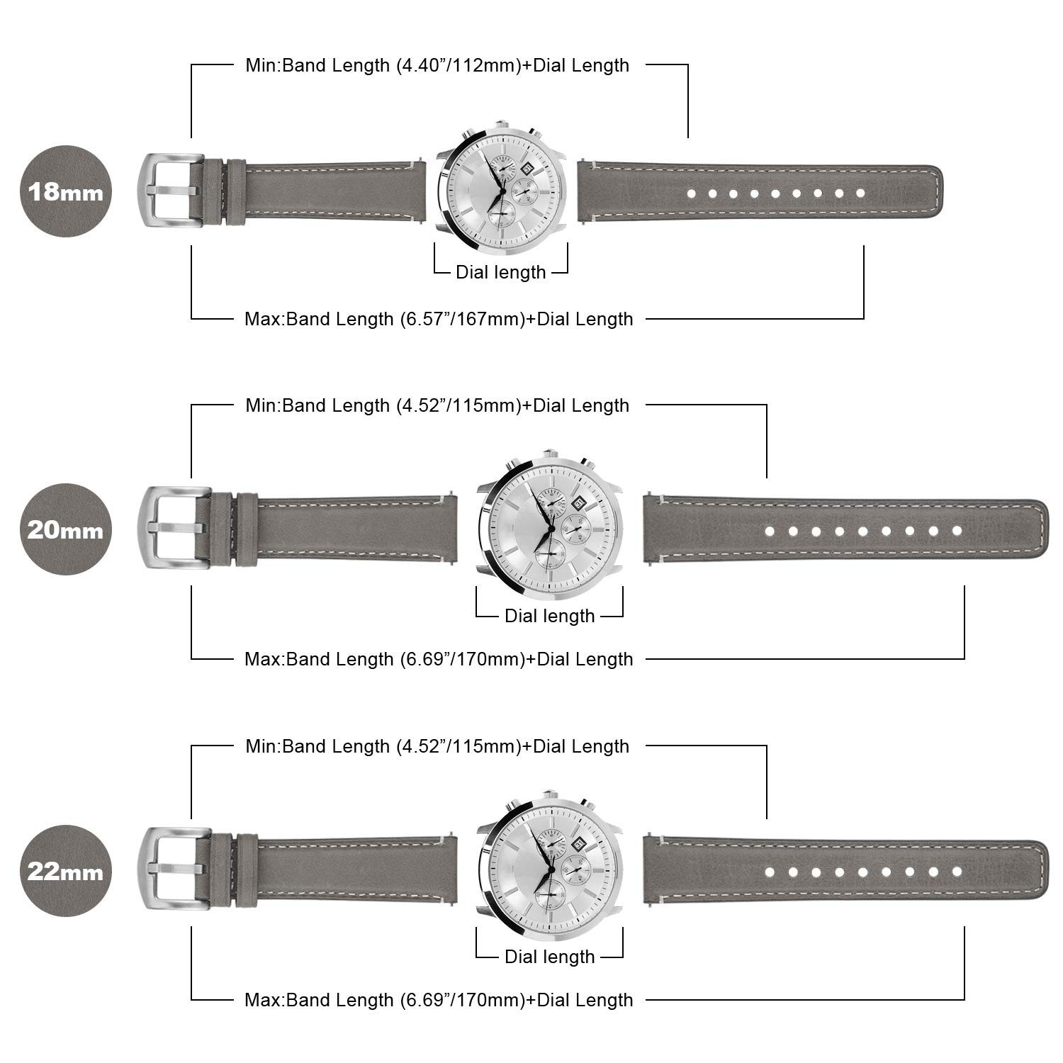 Fullmosa Quick Release Leather Watch Band 22mm 20mm 18mm - Burnished Strap Compatible with Samsung Galaxy Watch/Garmin Watch - Perfect for Business, Casual & Everyday Wear