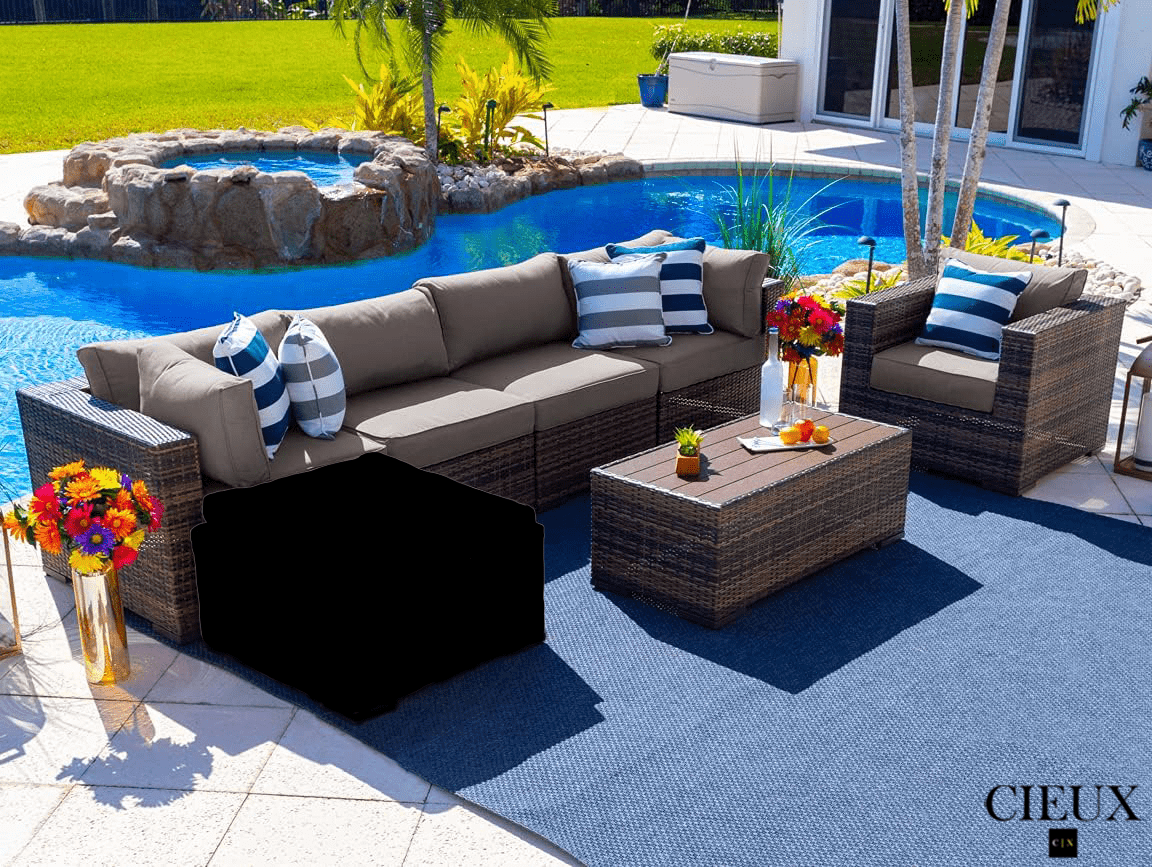 Brown Wicker Patio Furniture Set - 3-Piece Outdoor Sofa, Club Chair & Coffee Table with Sunbrella Taupe Cushions | Durable All-Weather Rattan Living Room Set for Backyard, Poolside & Garden Relaxation