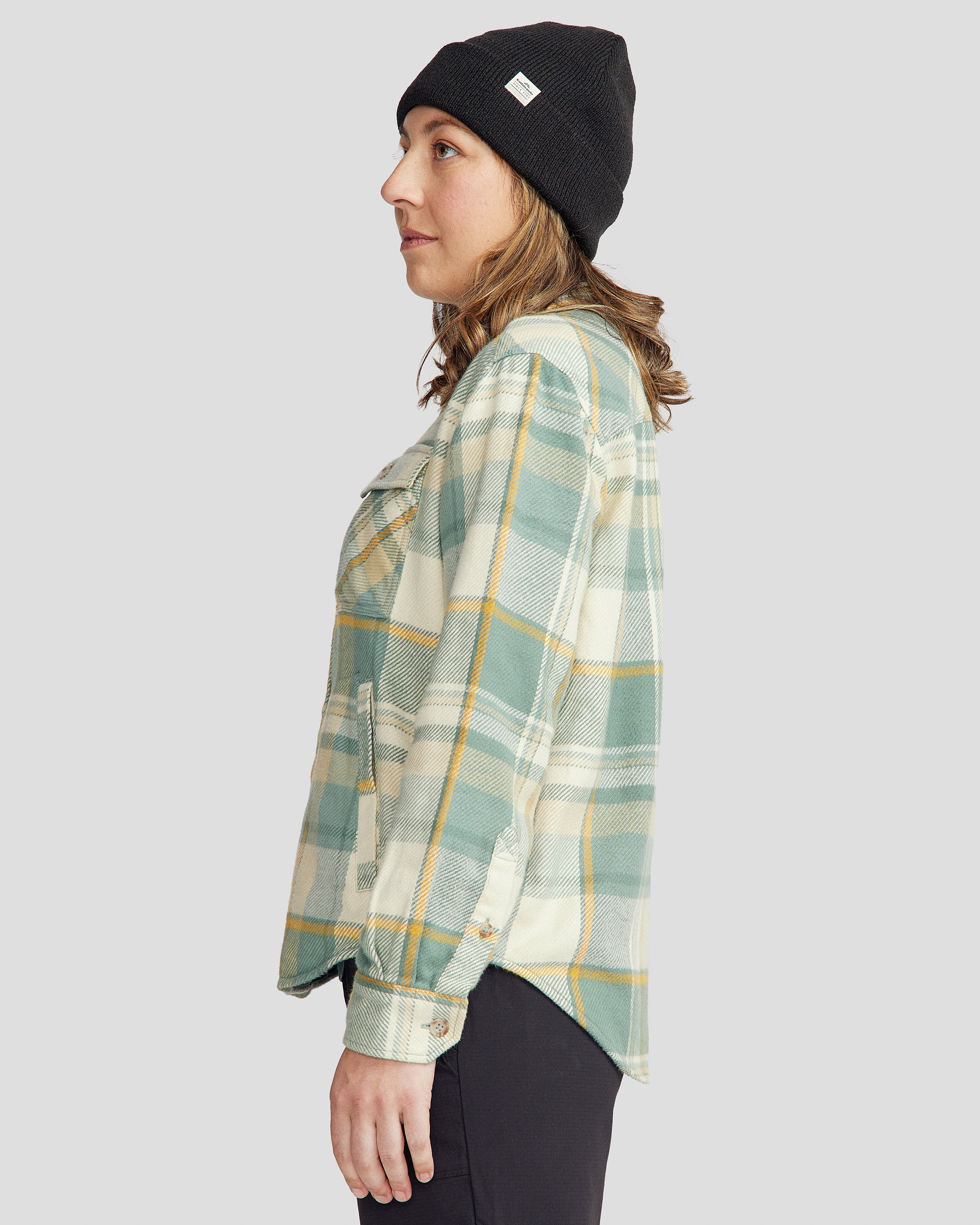 Women's Huntly Long Sleeve Plaid Shirt - Light Forest Cabin Print - Casual Fall & Winter Flannel Top for Outdoor Adventures & Cozy Home Wear