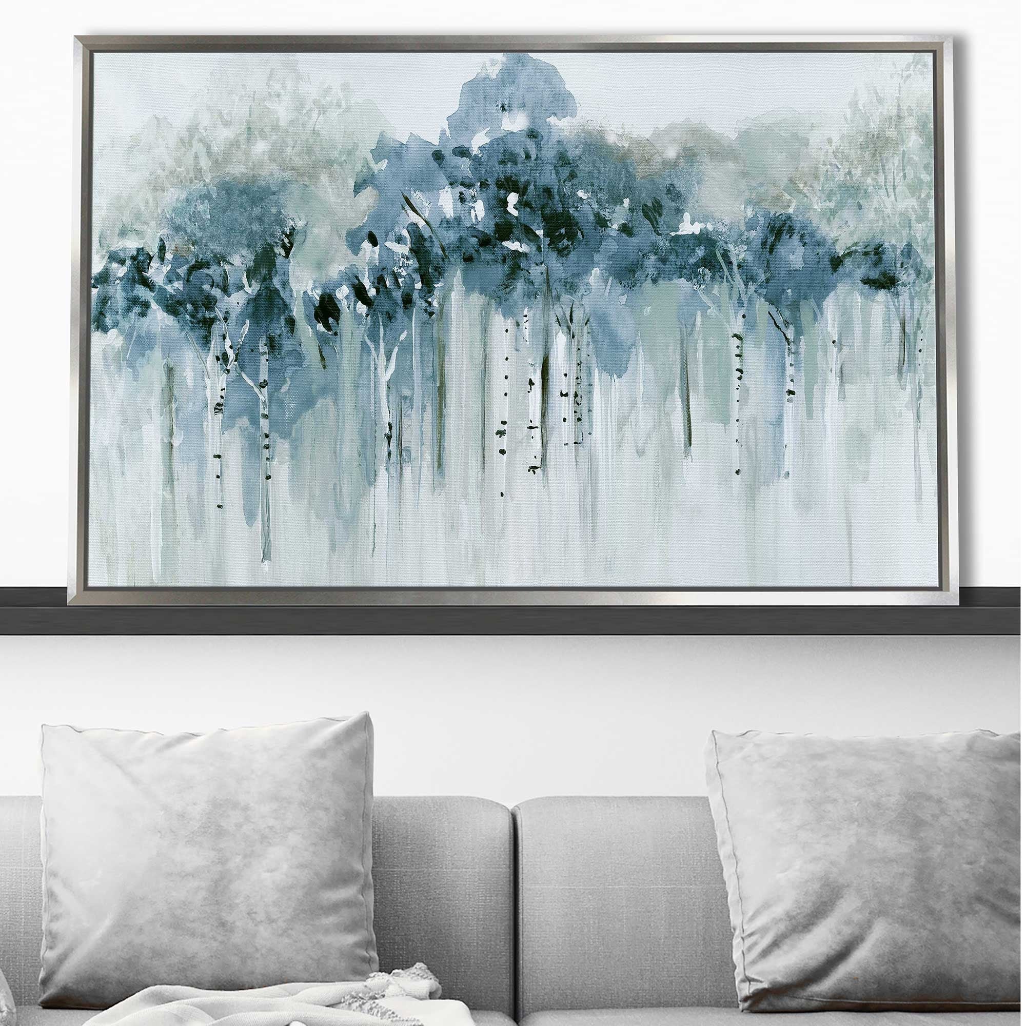 Blue Birch Morning Print on Floating Canvas - Modern Wall Art for Living Room, Bedroom & Office Decor