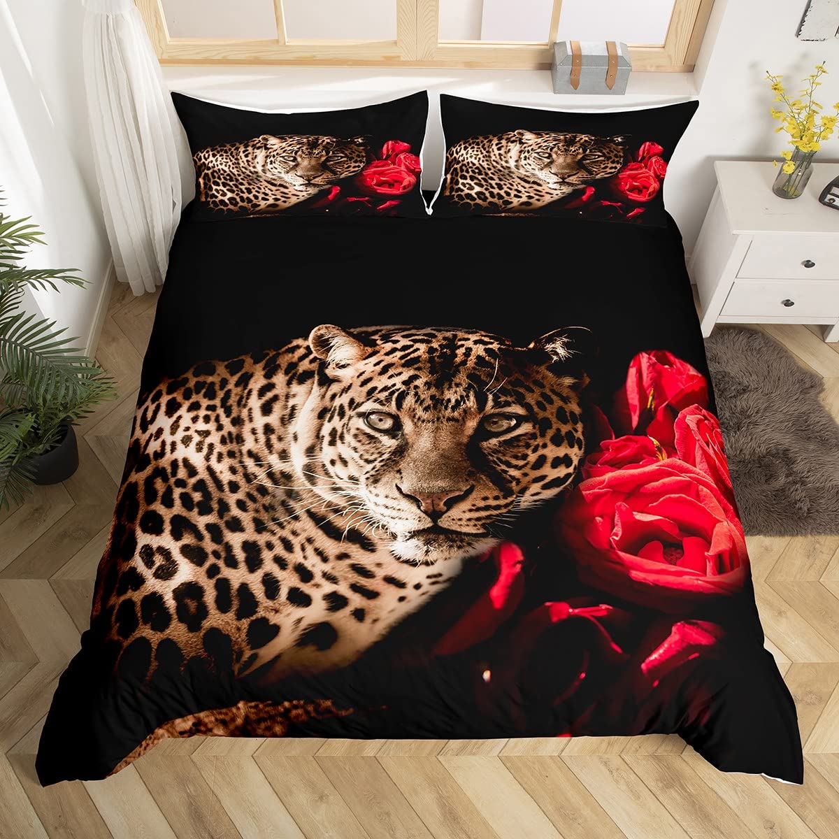 Feelyou Girls Leopard Print Duvet Cover Set Twin Size - 3D Animal Print Comforter Cover with Pillow Sham, Microfiber Bedding Set for Kids Room Decor | Perfect for Jungle Themed Bedrooms & Wildlife Lovers