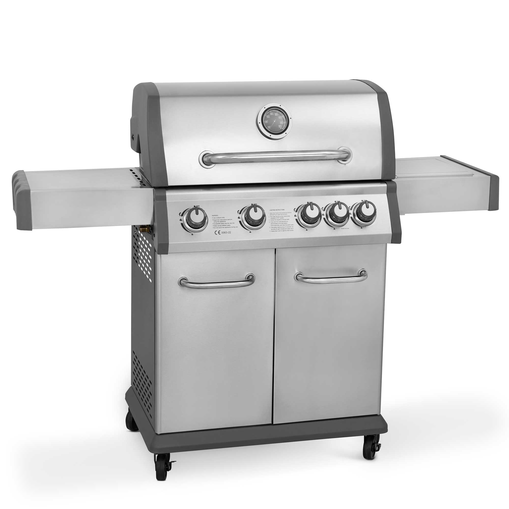 4+1 Burner Deluxe Gas BBQ Grill with Piezo Ignition - Stainless Steel DG17 - Perfect for Backyard BBQs, Camping & Outdoor Cooking