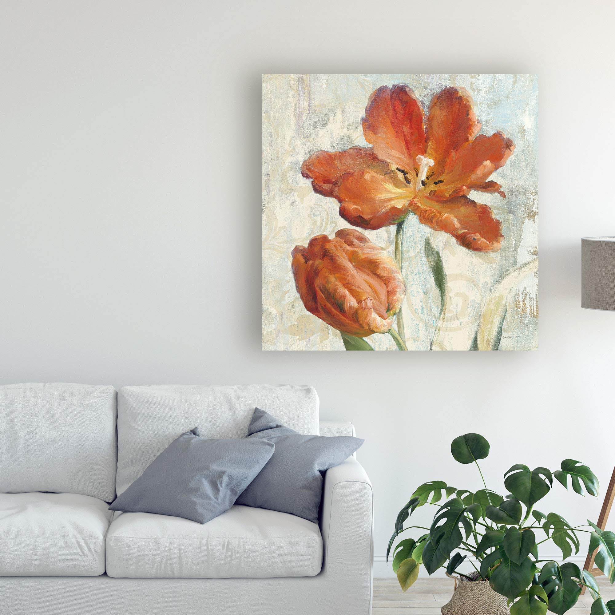 Danhui Nai Parrot Tulips II on Ivory Fine Art Print - 18x18 Inch Wall Decor for Living Room, Bedroom & Office - Vibrant Floral Painting for Home & Gift