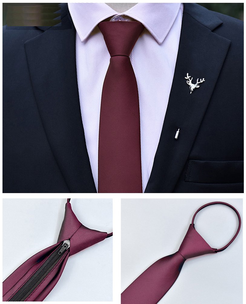 FOMANN Men's Solid Color Zipper Neck Tie - Stylish & Adjustable Formal Tie for Business, Office, Weddings & Special Occasions