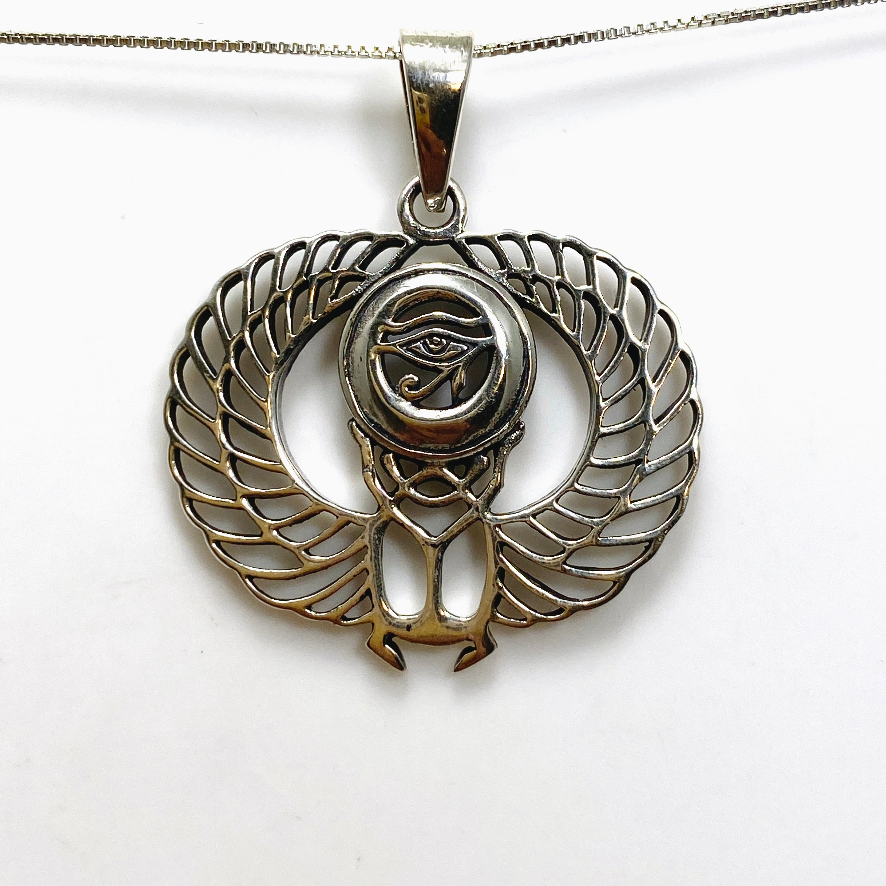 925 Sterling Silver Eye of Horus with Scarab Beetle Pendant - Egyptian Mythology Jewelry for Men & Women - Perfect for Spiritual Protection & Fashion Accessories