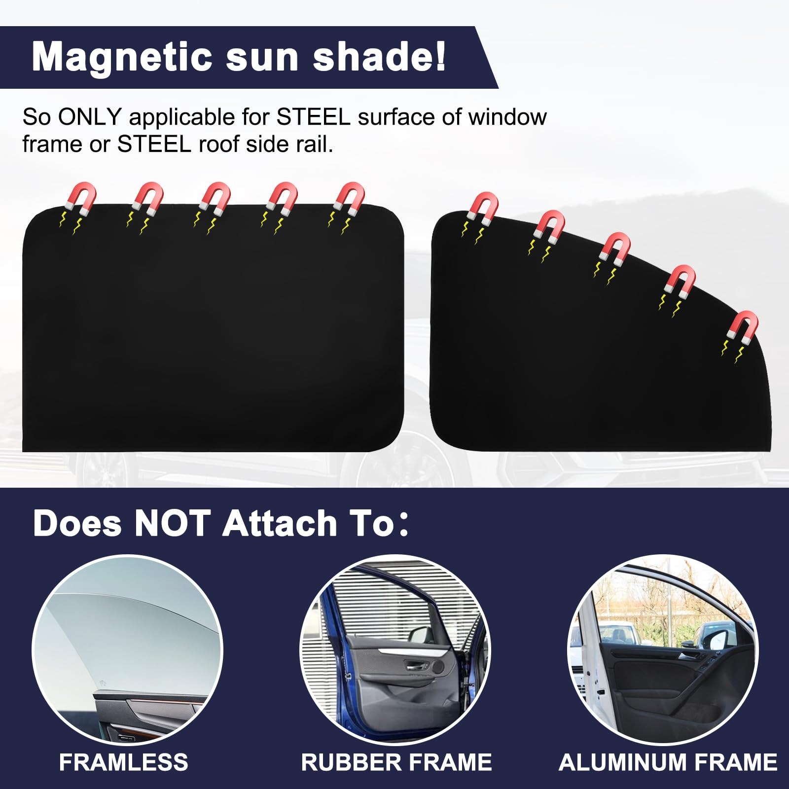 Ovege Magnetic Car Side Window Sun Shade - 2pcs Front Seat Suction Curtains for UV Protection & Privacy | Perfect for Summer Driving, Road Trips, and Baby Safety