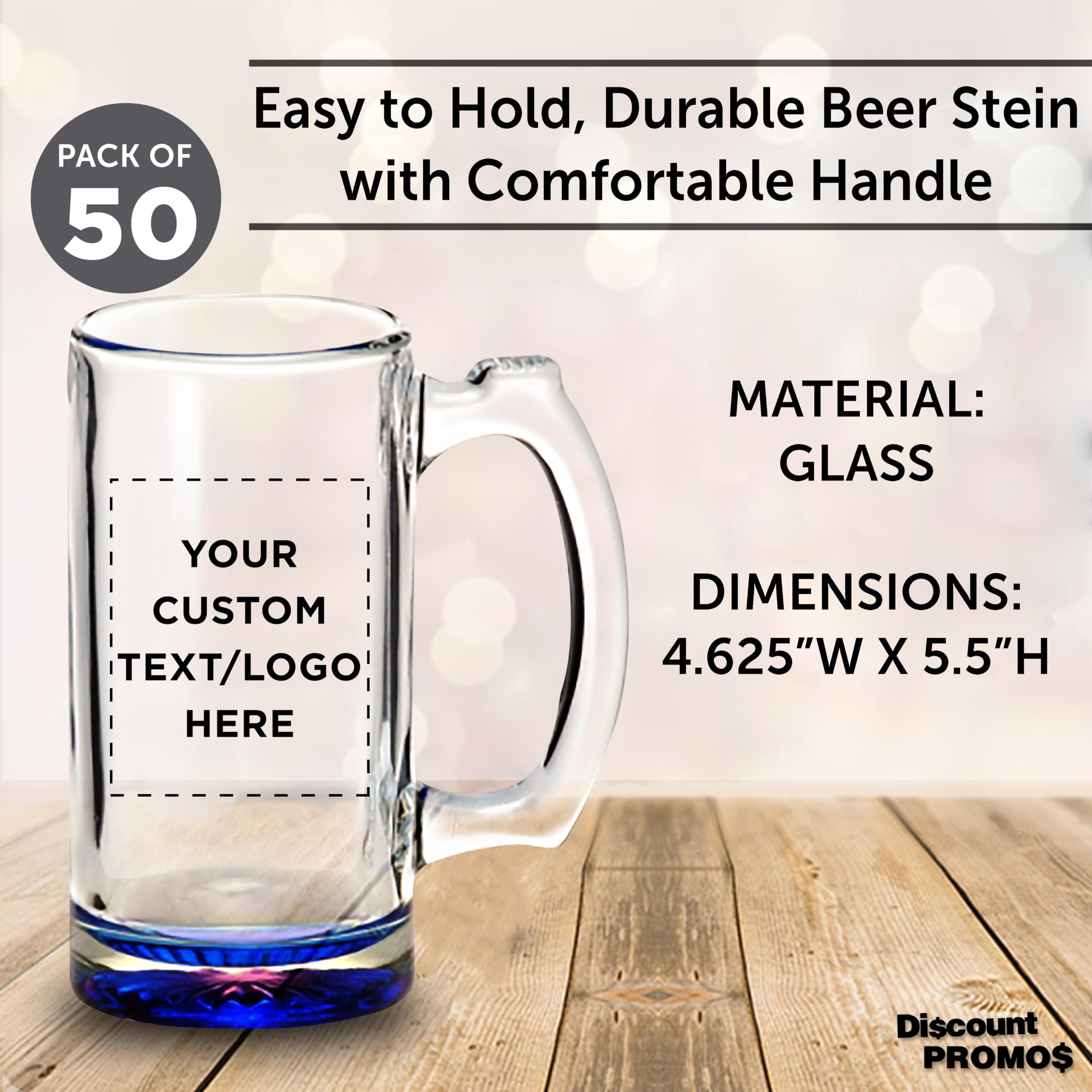 50-Piece Libbey 12oz Beer Mugs Set - Customizable Text & Logo - Bulk Glassware for Groomsmen, Weddings & Parties - Cobalt Blue Barware for Home, Restaurants & Events