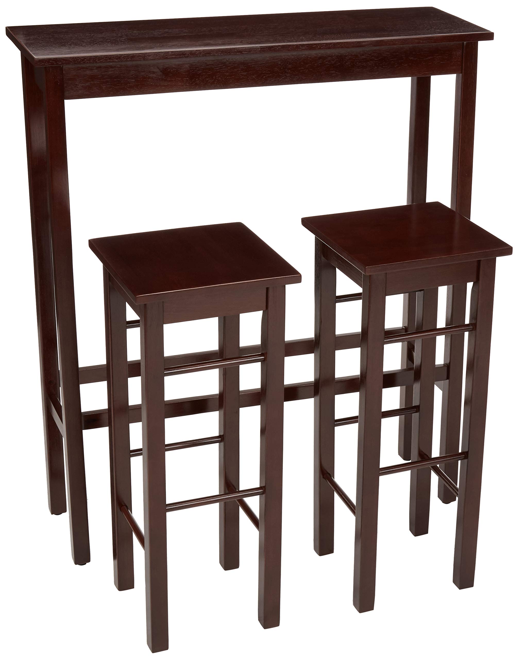 Amazon Basics 3-Piece Breakfast Bar Bistro Table Set - Espresso Finish Counter Height Dining Set for Kitchen, Patio, or Small Space Decor