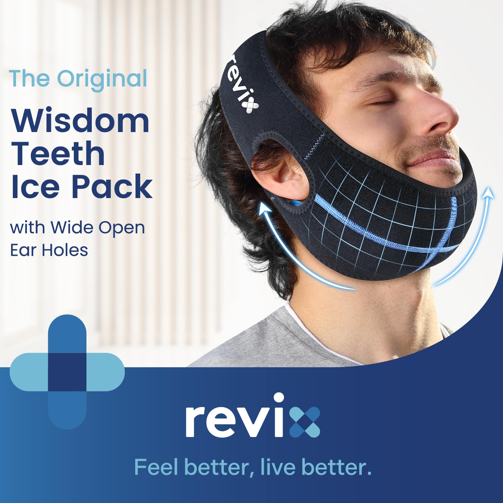 REVIX 3D Sewing Jaw Ice Pack Head Wrap - Hot & Cold Therapy for Wisdom Teeth Removal, TMJ Pain Relief, Oral Surgery Recovery - Includes 4 Reusable Gel Packs (Black) | Perfect for Post-Dental Surgery Comfort & Swelling Reduction