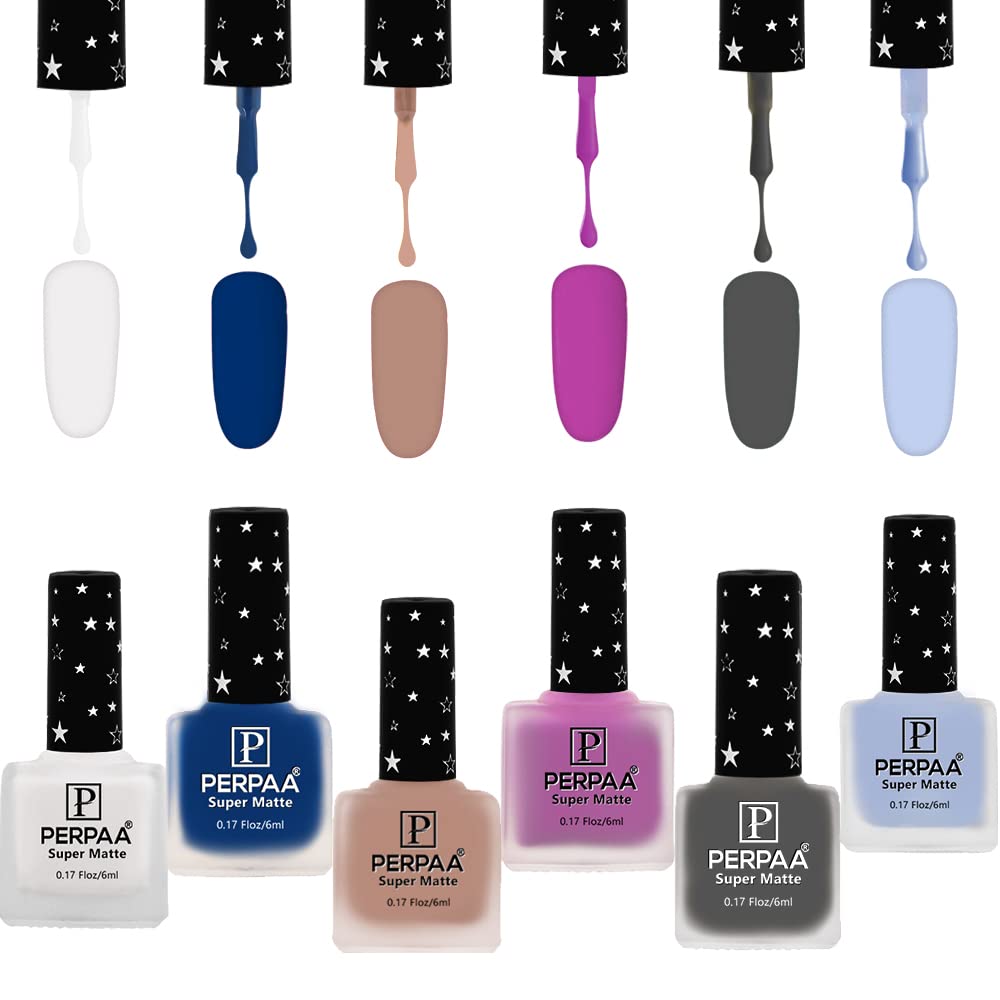PERPAA® Super Matte Quick-Dry Nail Polish - Long Lasting, Chip Resistant Nail Paint for Women - 6ml Each - 6 Piece Multi-Color Combo (No.34) - Perfect for Everyday Wear, Parties, and Special Occasions