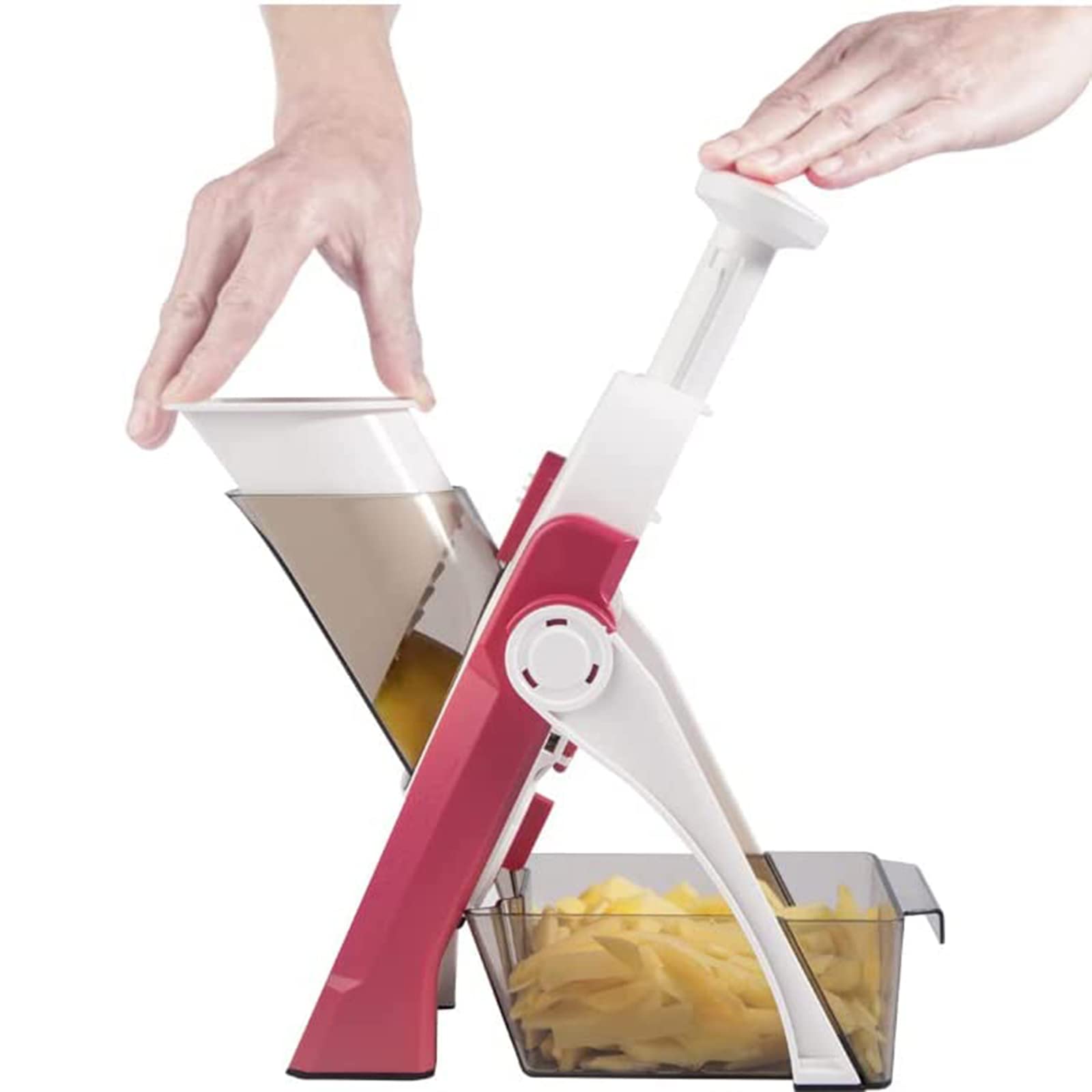 Adjustable Mandoline Slicer for Vegetables & Fruits - Safe Upright Dicer with Thickness Control - Perfect for Potatoes, Onions, Carrots & More - Ideal for Meal Prep, Salad Making & Healthy Cooking (Red)