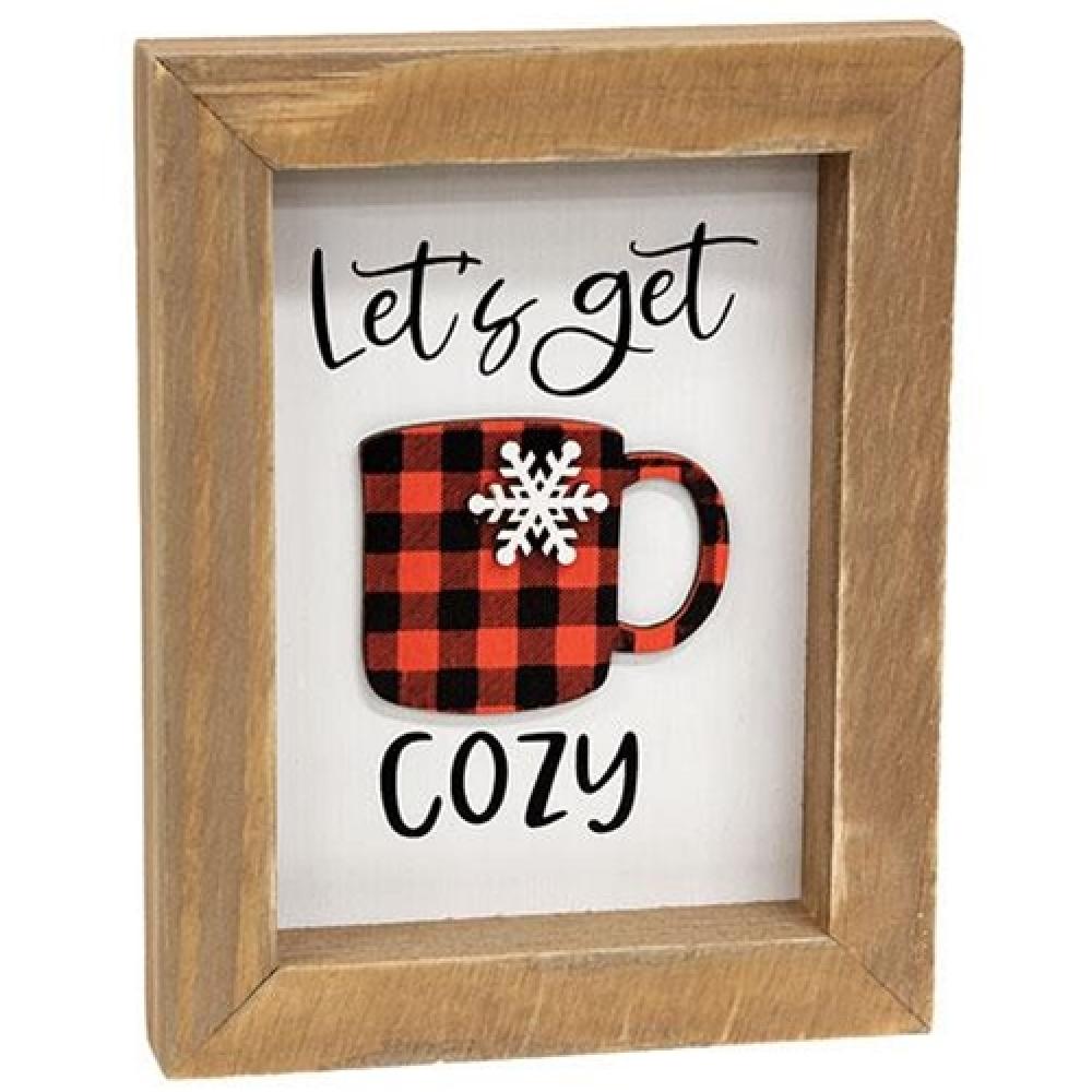 Buffalo Check Framed Cup Sign - Rustic Farmhouse Wall Decor for Kitchen, Living Room & Office - Perfect for Coffee & Tea Lovers