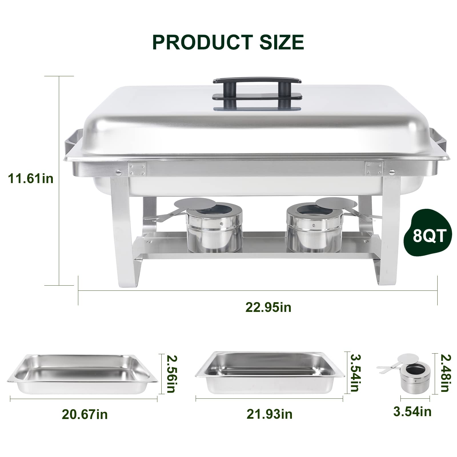 4 Pack Stainless Steel Chafing Dish Buffet Set - 8QT Rectangular Catering Warmers with Food Pan, Water Pan, Lid & Foldable Frame - Perfect for Parties, Weddings, Holidays & Buffet Serving