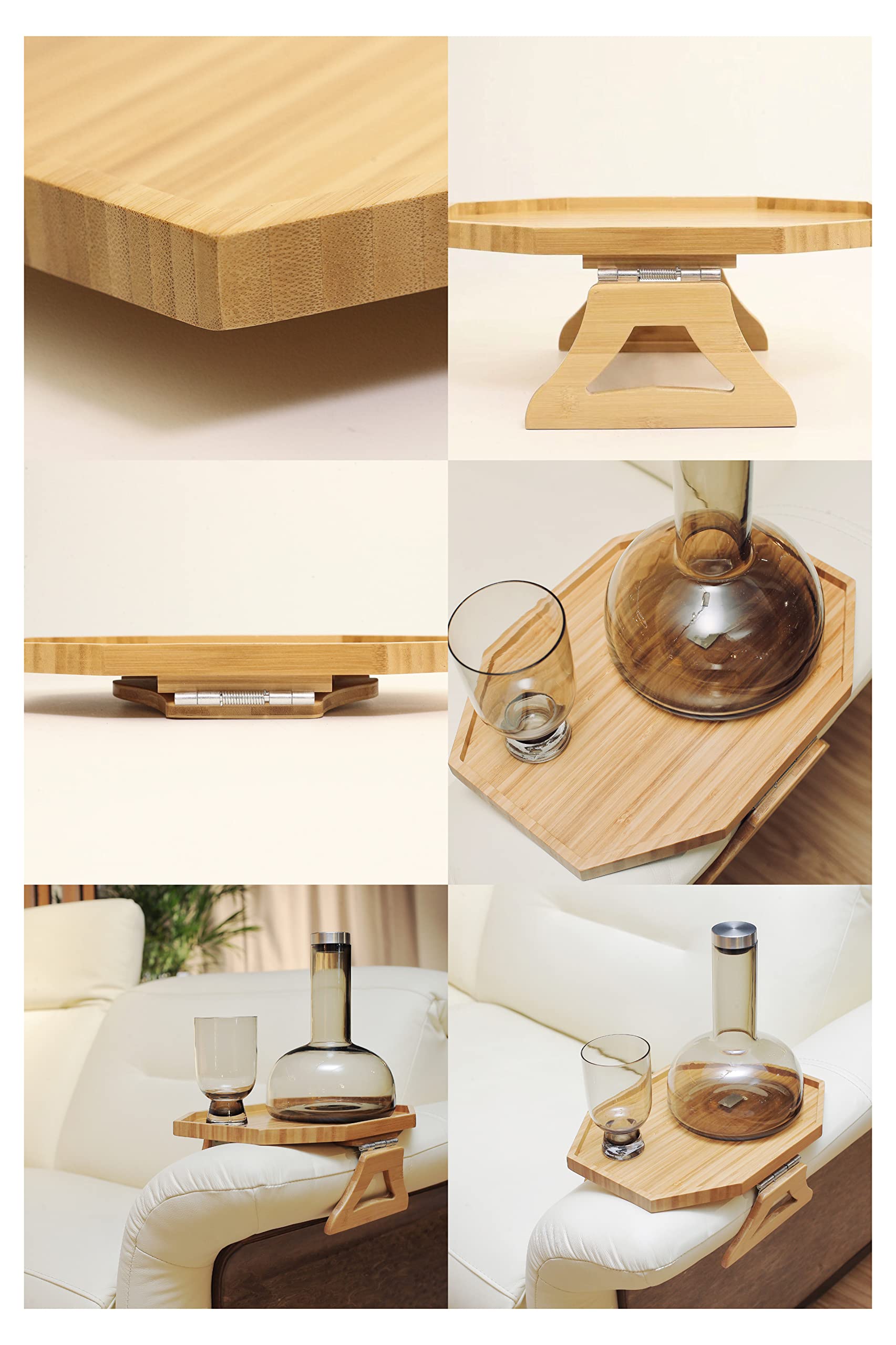 Bamboo Clip-On Armrest Tray for Sofa & Recliner - Portable Side Table for Coffee, Snacks, Phone, Remote | Perfect for Living Room, Bedroom & Home Theater Use