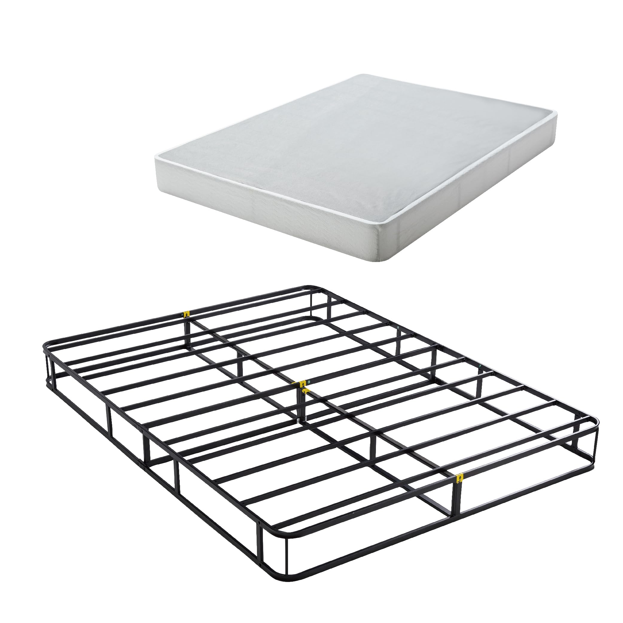 5 Inch Queen Size Box Spring with Fabric Cover - Sturdy Mattress Foundation with Strong Steel Frame - Easy Assembly for Bedroom, Guest Room & Dorm Use