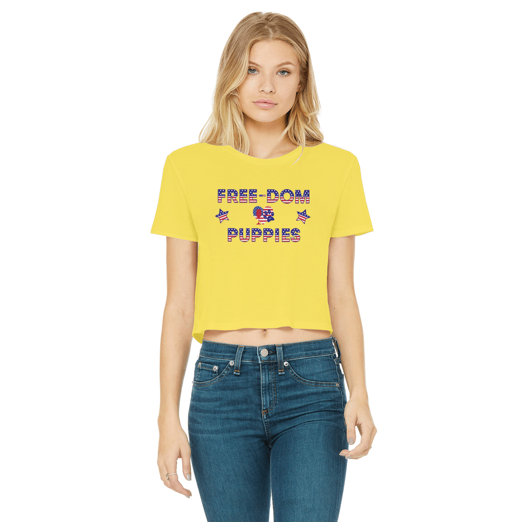 WineyBitches.Co Free Dom Puppies Classic Women's Cropped Raw Edge T-Shirt | Trendy Casual Tee for Women | Perfect for Parties, Outings & Everyday Wear