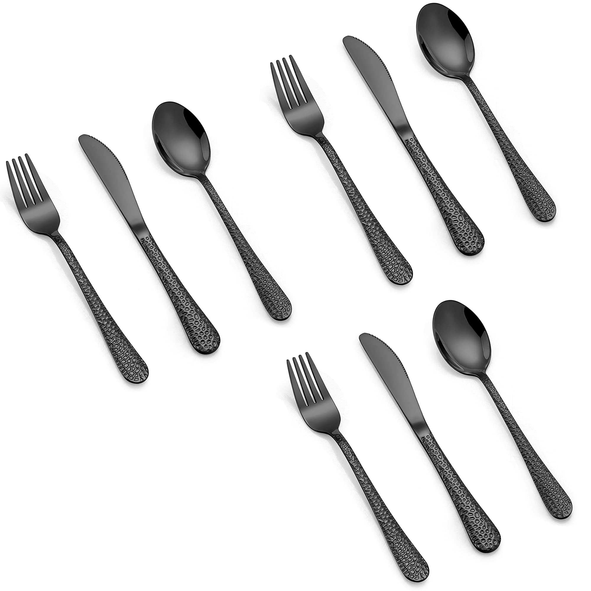 LIANYU 9-Piece Kids Stainless Steel Silverware Set - Black Hammered Metal Flatware for Toddlers & Preschoolers (Knives, Forks, Spoons) | Dishwasher Safe | Perfect for Home, School Lunch & Travel